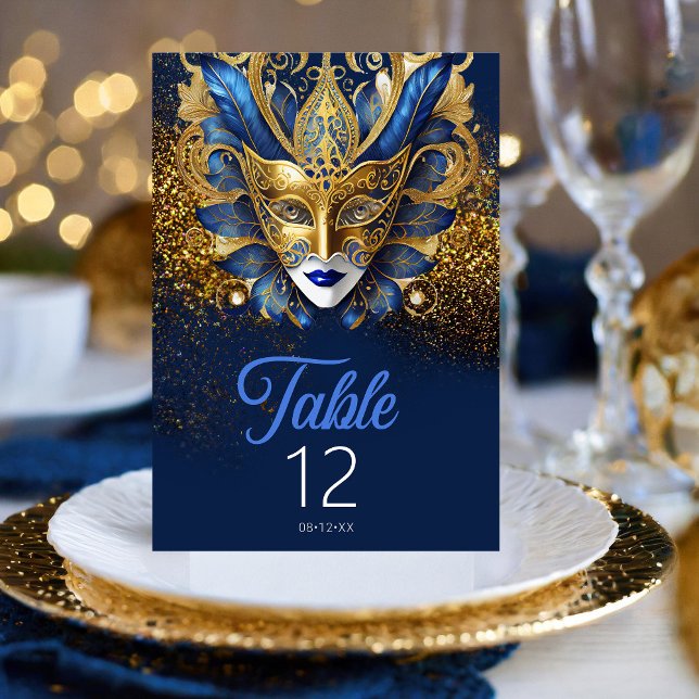 Tarjeta De Mesa Máscara de mascarada Motif Blue Gold ID1031 (Subido por el creador)