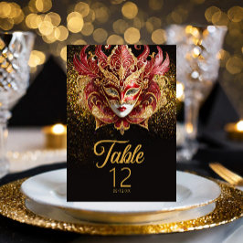 Tarjeta De Mesa Máscara de mascarada Motif Red Gold ID1031