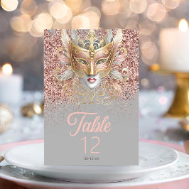 Tarjeta De Mesa Máscara de mascarada Motif Rosa Gold ID1031