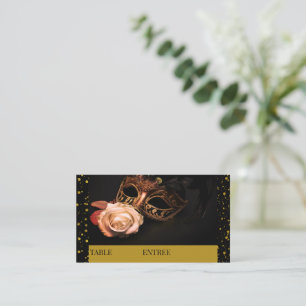 Tarjeta De Mesa Mascarada elegante y rosa blanco
