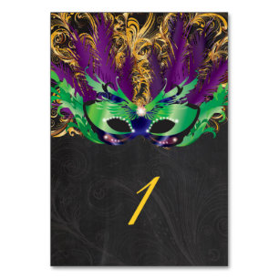 Tarjeta De Mesa Mascarada Fiesta Noche mágica Oro Púrpura Verde