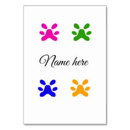 Tarjeta De Mesa Mascota colorido de garra de perro añada el nombre