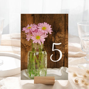 Tarjeta De Mesa Mason Jar Pink Daisies Barn Bodas Números de tabla