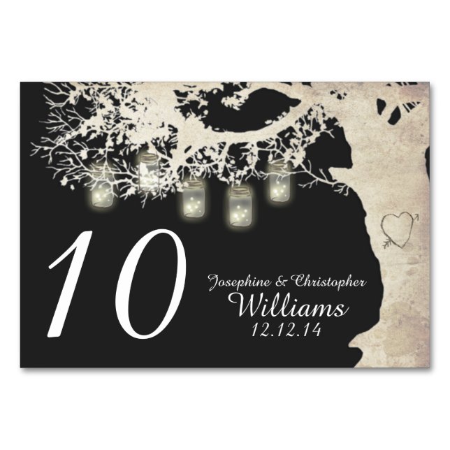 Tarjeta De Mesa Mason Jar String Lights Tree Table Number (Anverso)