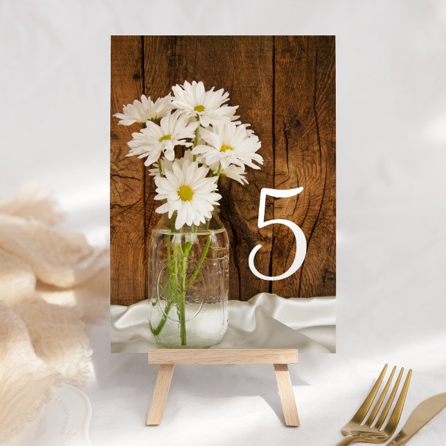 Tarjeta De Mesa Mason Jar White Daisies Barn Bodas Números de tabl (Subido por el creador)