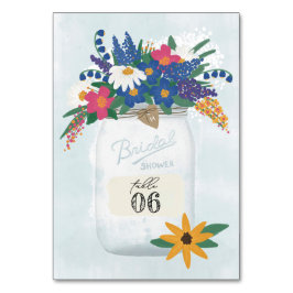 Tarjeta De Mesa Mason Jar & Wildflowers Bridal Shower