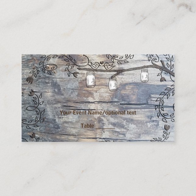 Tarjeta De Mesa Mason Jars & Love Birds Rústic Branch Table Place (Anverso)