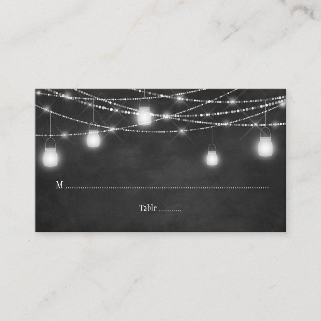 Tarjeta De Mesa Mason Jars String Lights Chalkboard Place Cards (Anverso)