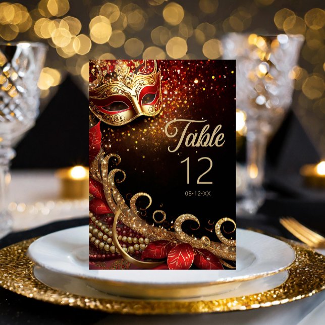 Tarjeta De Mesa Masquerade Quinceanera Red Gold ID1031 (Subido por el creador)