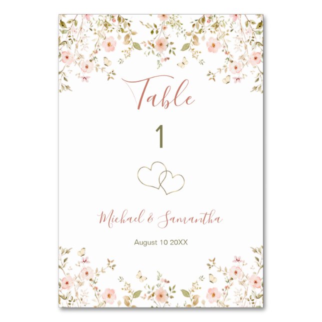 Tarjeta De Mesa Matrimonio de campo Rosa salvaje (Anverso)