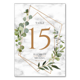 Tarjeta De Mesa Matrimonio elegante de Eucalipto de Mármol Geométr