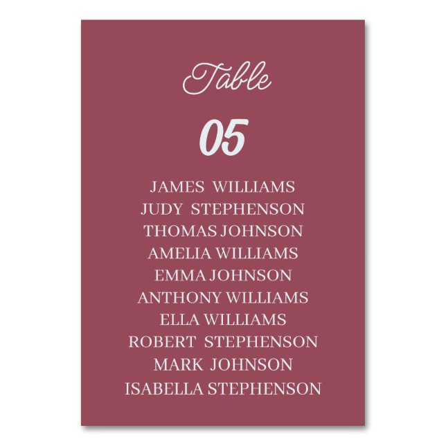 Tarjeta De Mesa Matrimonio personalizado de Maroon (Anverso)