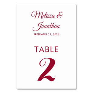 Tarjeta De Mesa Matrimonio rojo elegante del blanco moderno