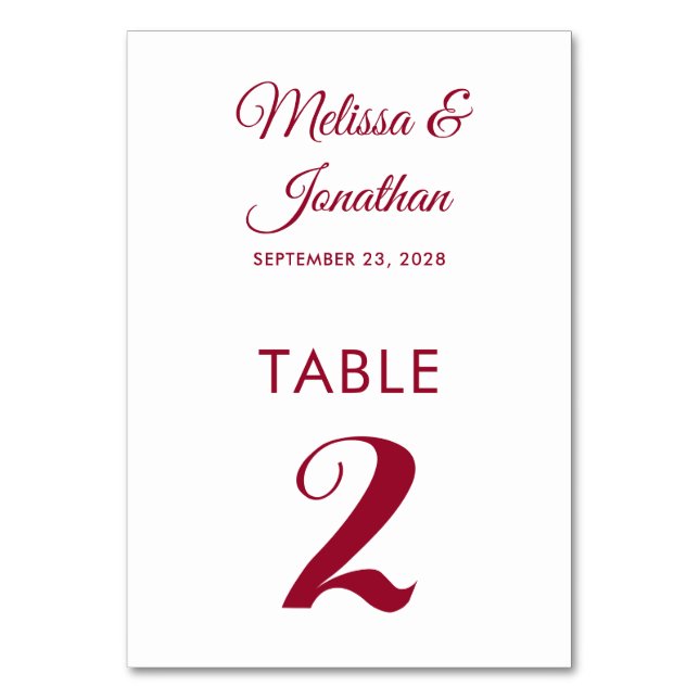Tarjeta De Mesa Matrimonio rojo elegante del blanco moderno (Anverso)