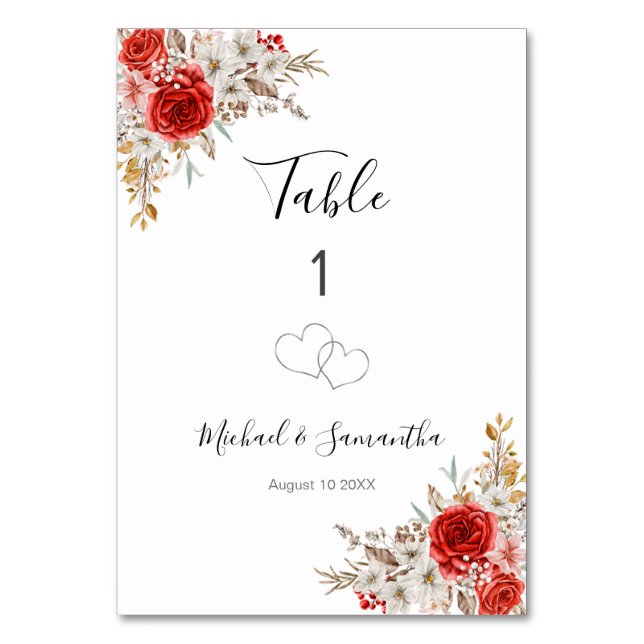 Tarjeta De Mesa Matrimonio rústico-Rosa-rural (Anverso)