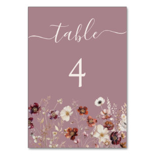 Tarjeta De Mesa Mauve Boho Fall Boda de Flores Silvestres
