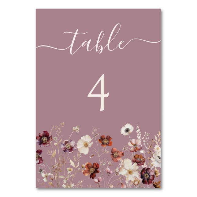 Tarjeta De Mesa Mauve Boho Fall Boda de Flores Silvestres (Anverso)