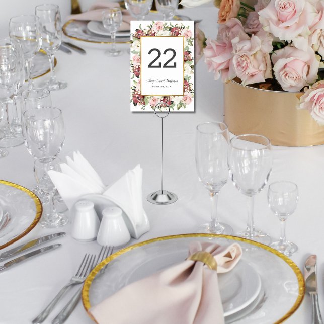 Tarjeta De Mesa Mauve Pink Florals Gold Boda Número de tabla (Subido por el creador)