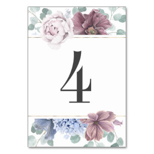Tarjeta De Mesa Mauve y Dusty Floral Azul Boda Número de tabla