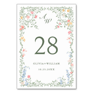 Tarjeta De Mesa Meadow Pastel Rosas franceses Boda de flores