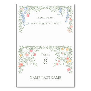 Tarjeta De Mesa Meadow Pastel Rosas franceses Boda de flores