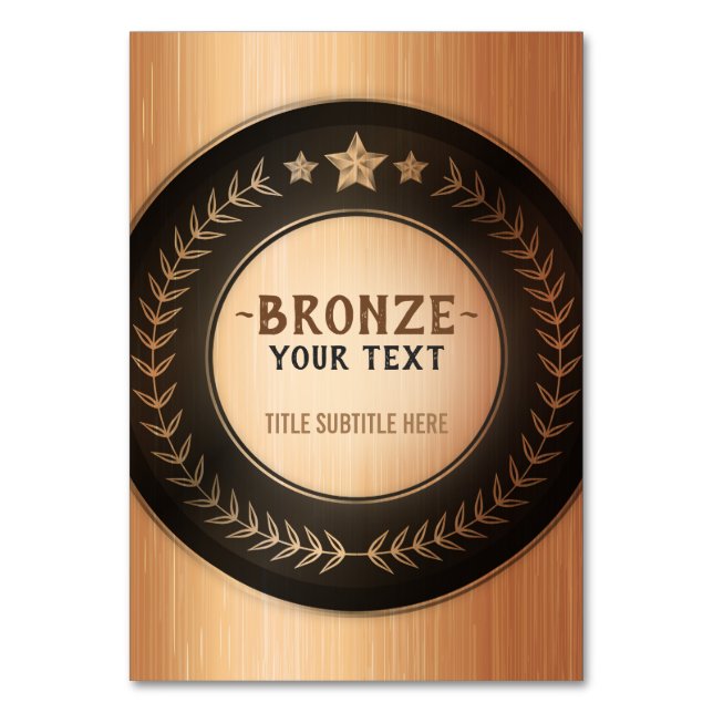 Tarjeta De Mesa MEDALLA DE Bronce Campeón IMPRESIÓN PERSONALIZADA  (Anverso)