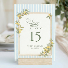 Tarjeta De Mesa Mediterranean Lemon Coastal Stripe Wedding