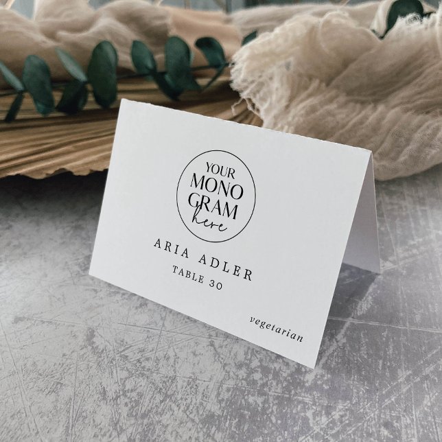 Tarjeta De Mesa MEGHAN Monograma Boda blanco negro (MEGHAN Monogram Black White Wedding Place Cards)
