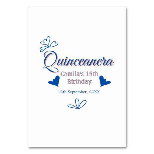 Tarjeta De Mesa Melocotón azul quinceanera 15º cumpleaños méxico r (Anverso)