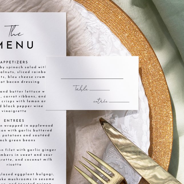 Tarjeta De Mesa Menú Boda de guiones modernos y blancos (Subido por el creador)