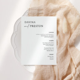 Tarjeta De Mesa MENÚ BODA moderno con escritura contemporánea