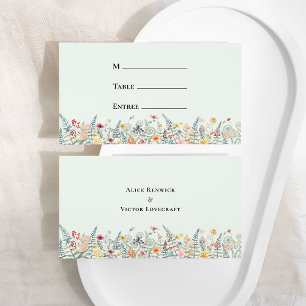 Tarjeta De Mesa Menú de boda simple de flores silvestres menta ver