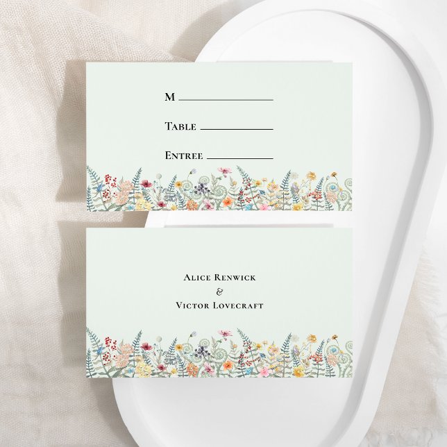 Tarjeta De Mesa Menú de boda simple de flores silvestres menta ver (Subido por el creador)