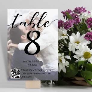 Tarjeta De Mesa menú de código qr y tabla de boda fotográfico mode