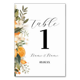 Tarjeta De Mesa Menú Floral Tabla Citrus Naranjas Números