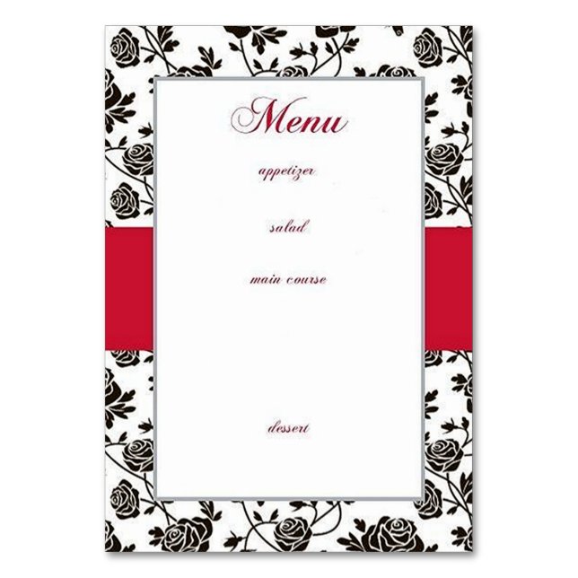Tarjeta De Mesa Menú Rosa Negra Elegante (Anverso)