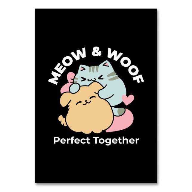 Tarjeta De Mesa Meow & Woof Perfect Together: Gato y perro delicio (Anverso)