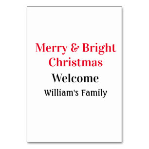 Tarjeta De Mesa Merry Bright Navidades agregan nombre de familia a