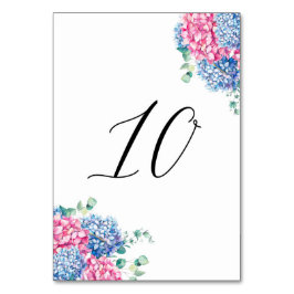 Tarjeta De Mesa Mesa 10 Hortensias Rosa y Azul Acuarela