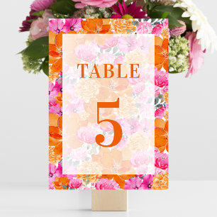 Tarjeta De Mesa Mesa 5 Floral Naranja Rosa Claro de Boda