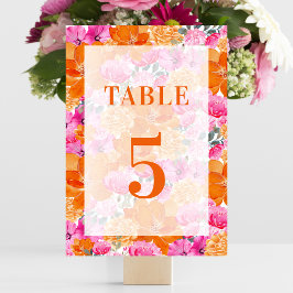 Tarjeta De Mesa Mesa 5 Floral Rosa Naranja Desvanecido Claro Boda