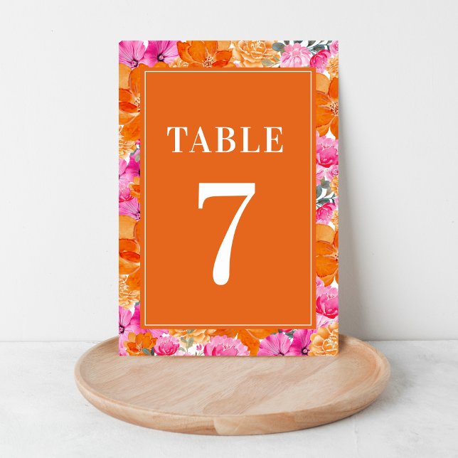 Tarjeta De Mesa Mesa 7 de boda floral acuarela rosa y naranja (Subido por el creador)