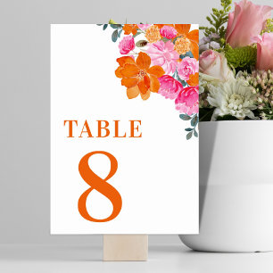 Tarjeta De Mesa Mesa 8 de boda de flores de verano rosa y naranja