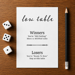 Tarjeta De Mesa Mesa baja moderna de Bunco en negro y blanco