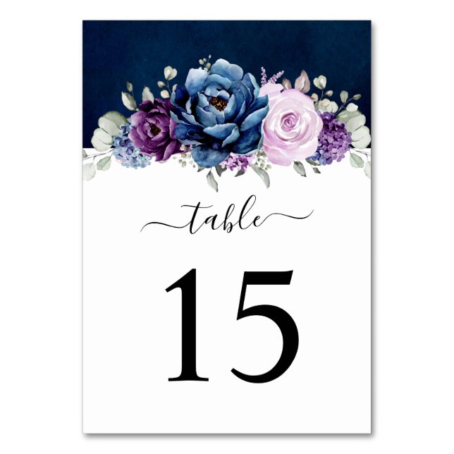 Tarjeta De Mesa Mesa Boda de la Marina Azul Púrpura Dusty Lilac Bl (Anverso)