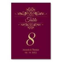 Mesa boda de marco dorado elegante de Borgoña