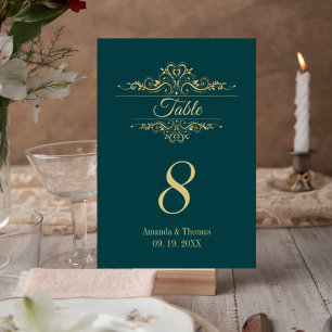 Tarjeta De Mesa Mesa boda de marco dorado elegante verde gasolina