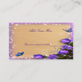 Tarjeta De Mesa Mesa Boda de mariposa floral púrpura de madera rús