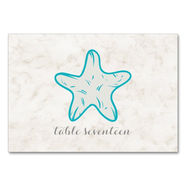Tarjeta De Mesa Mesa Boda de Starfish Rústico Turquesa (Anverso)