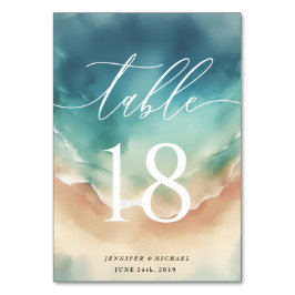 Tarjeta De Mesa Mesa de Acuarela Azul de Playa Oceánica